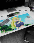 Miss Kobayashi’s Dragon Maid Tohru desk pad 40x20 inches, goofy proud grin under bright clouds.