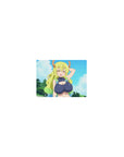 Classic anime girl mouse pad 14x10 inches with Tohru smiling, sky-blue clouds backdrop, smooth glide.