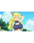 Anime girl desk pad 40x20 inches with Tohru smiling, clouds backdrop, smooth glide and grippy base.