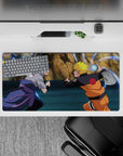 32x16 inches anime mouse pad in warm oranges, cool grays, and electric blue lightning energy.
