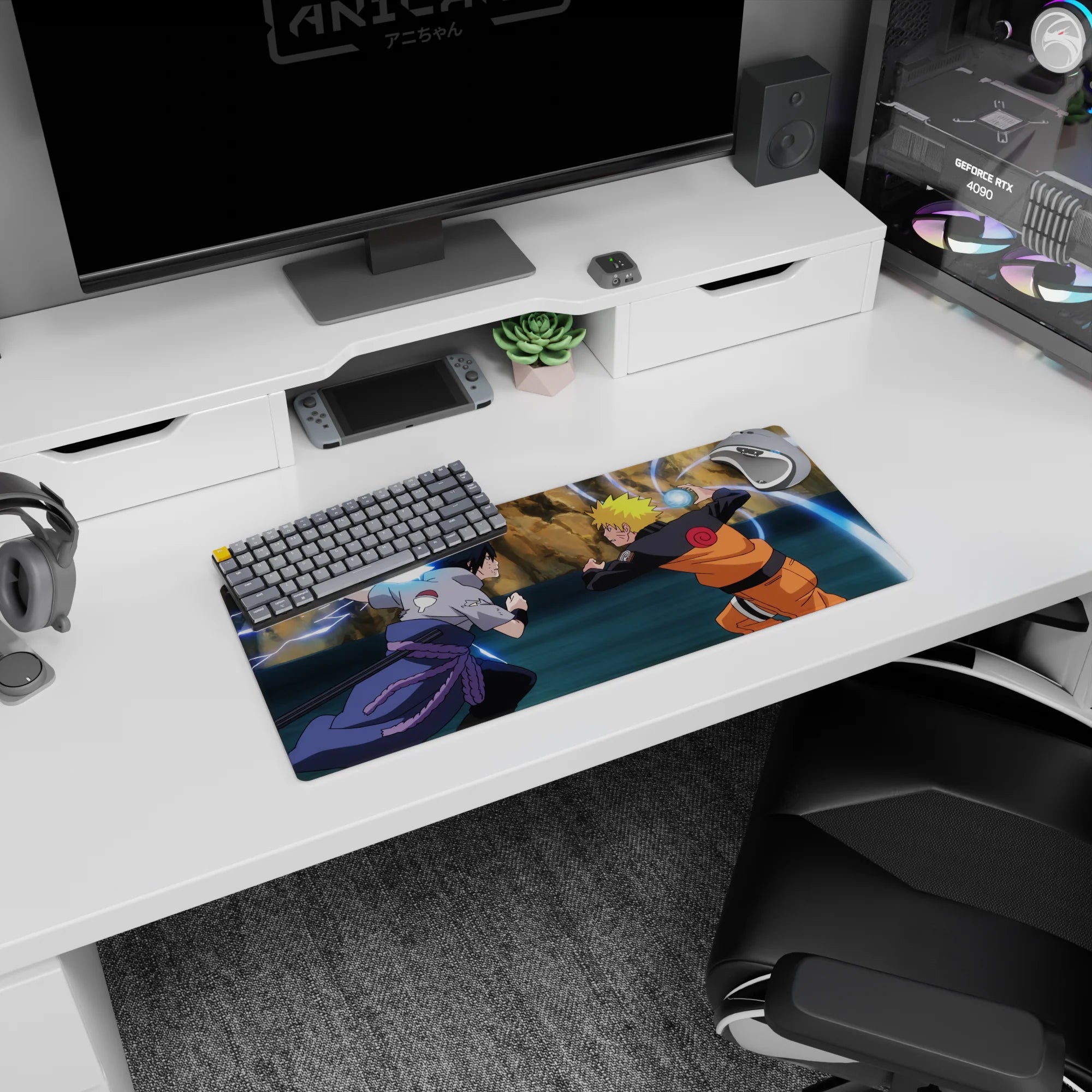 28x12 inches Naruto Shippuden mouse pad showing Naruto vs Sasuke, Rasengan and Chidori collision.