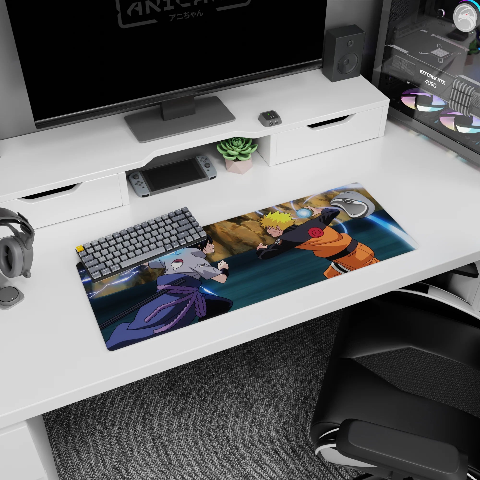 32x12 inches Naruto Shippuden mouse pad showing Naruto vs Sasuke, Rasengan colliding with Chidori.