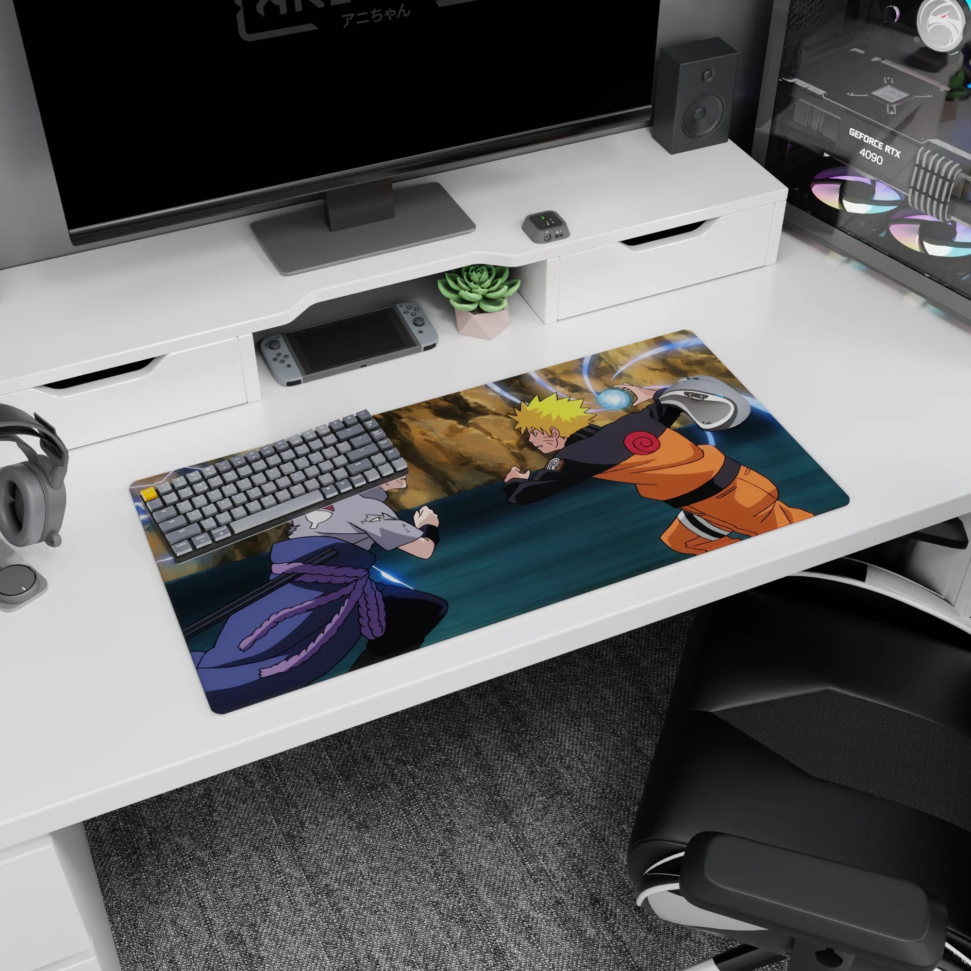 32x16 inches Naruto Shippuden mouse pad showing Rasengan vs Chidori collision with sparks.