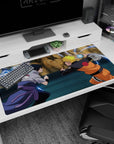Naruto Uzumaki and Sasuke Uchiha clash on 40x20 inches desk pad, Rasengan meets Chidori sparks.