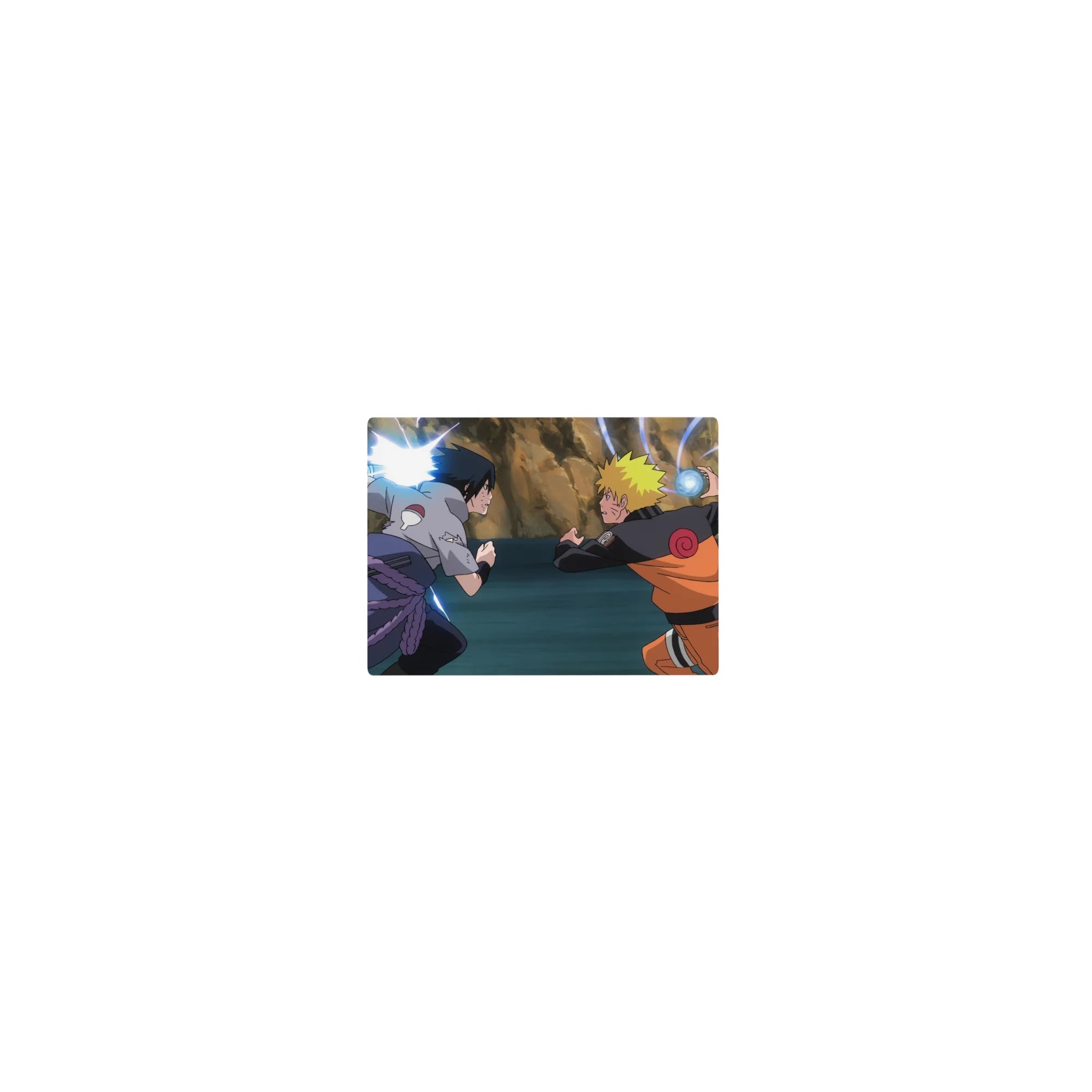 14x10 inches classic anime mouse pad with bold swirl patterns, rocky backdrop, and rival clash artwork.