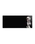 28x12 inches anime girl mouse pad with dark twin-tail character, white sketch lines, and chain accents.