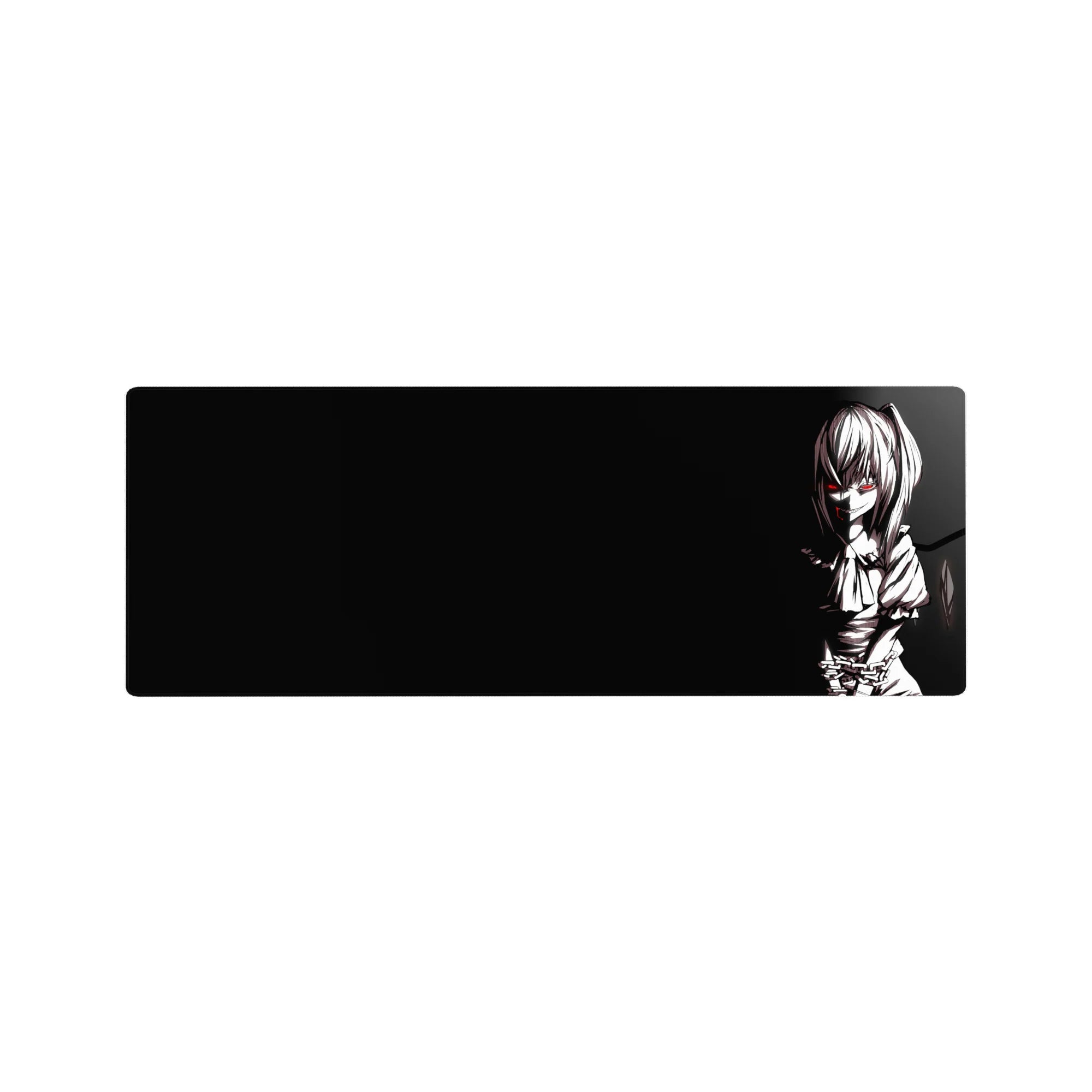 32x12 inches anime girl mouse pad with dark sketch art, twin tails, red eyes, and chain details.