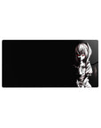 32x16 inches anime girl mouse pad with dark black base, white sketch lines, chains, and twin tails.