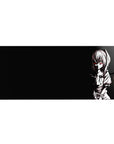 Anime girl desk pad 36x16 inches with black background, white sketch lines, chains, and twin tails.