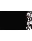 Anime girl desk pad 40x20 inches with twin-tail sketch art, chains, and sharp red-eyed grin.