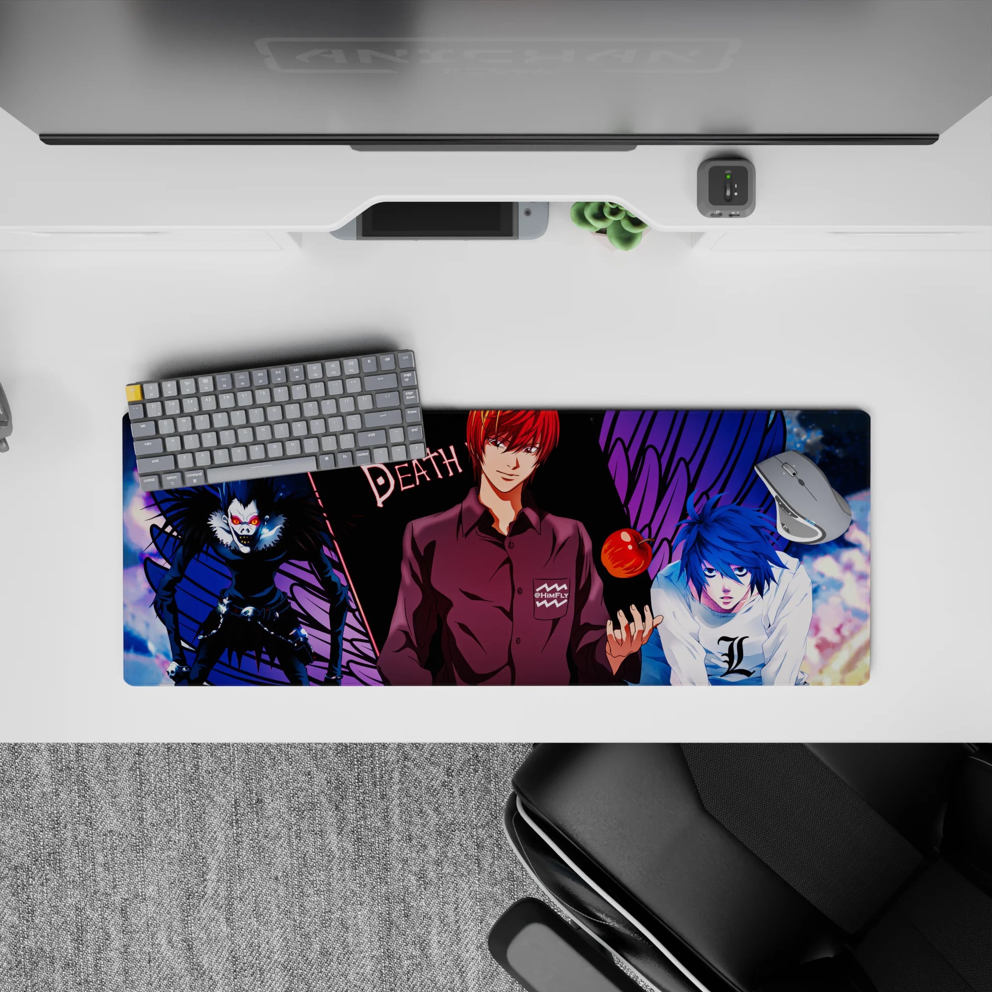 Neon red, deep black, and electric blue anime mouse pad 32x12 inches for a dark late-night vibe.