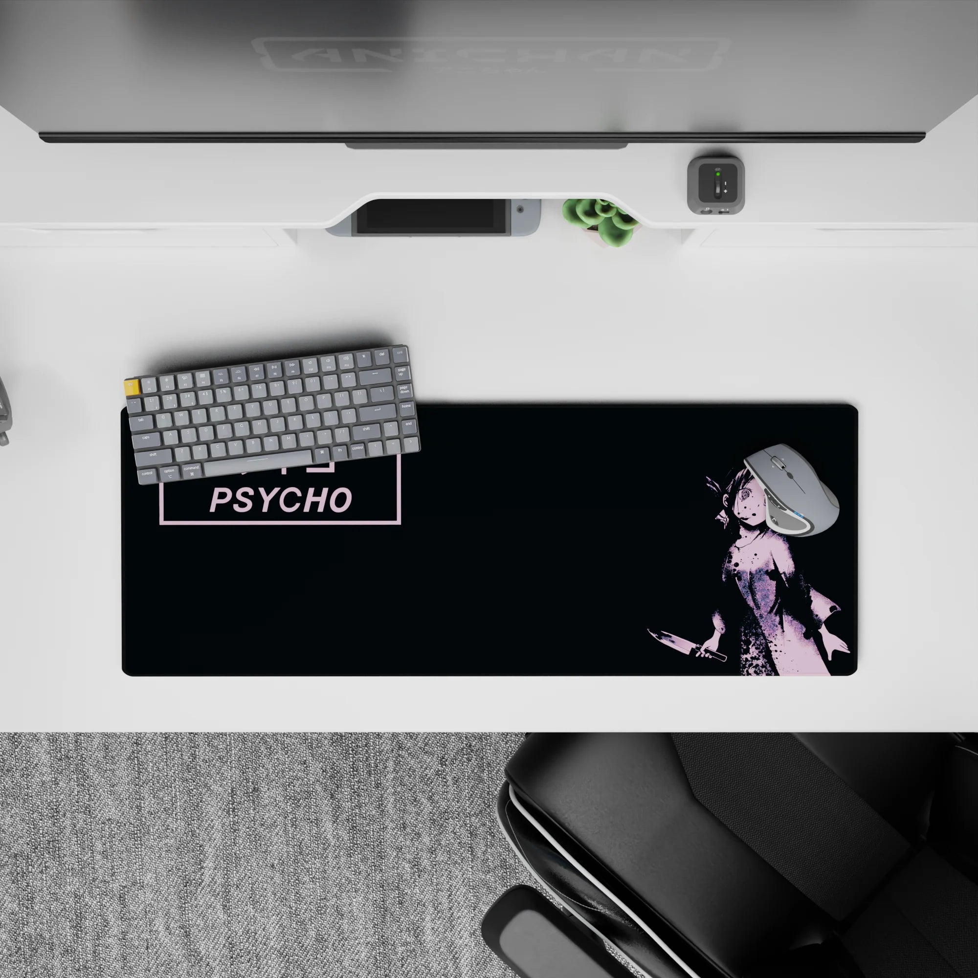 32x12 inches dark, moody pink-and-black mouse pad with gritty screenprint splatter and edgy vibe.