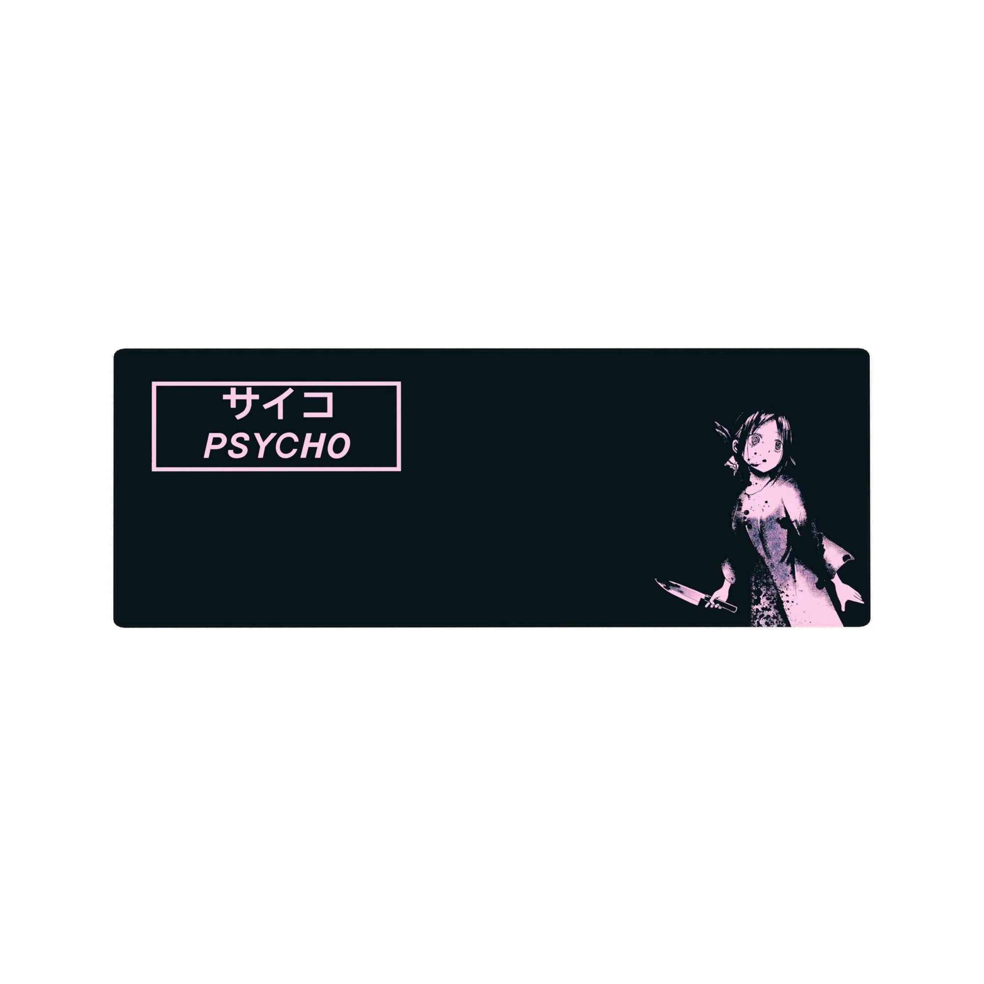 32x12 inches anime girl mouse pad with pink/black splatter art and PSYCHO サイコ block text.