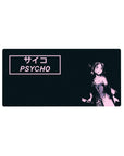 32x16 inches anime girl mouse pad with PSYCHO サイコ text, gritty splatter, and bold screenprint style.