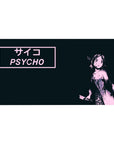 Higurashi-inspired anime girl desk pad 40x20 inches with PSYCHO サイコ text and splatter print.