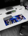 28x12 inches anime girl mouse pad showing four playful girls posing on a rooftop beneath a bright moon.