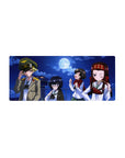 28x12 inches anime girl mouse pad with four cute rooftop girls under a full moon, snacks and winks.