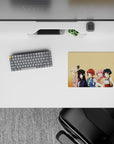 Peach-toned classic anime girl mouse pad 14x10 inches, bright cozy vibe with cute cheeky faces.