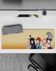 Cheerful peach-tone anime girl mouse pad 32x12 inches, bright clean line art for gaming and study.