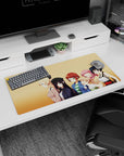 32x16 inches anime girl mouse pad featuring a blonde with bow beside a calm beret girl and friends.
