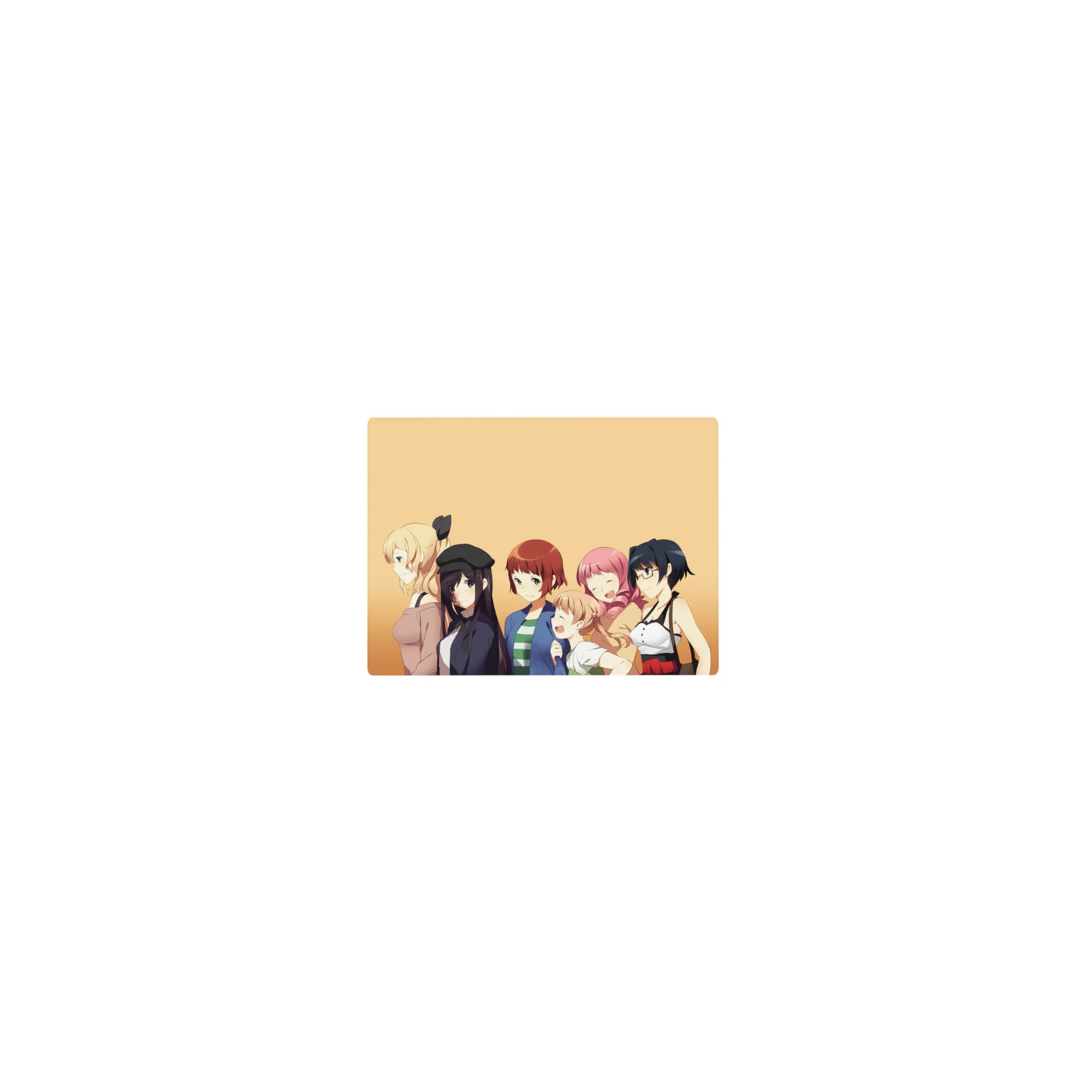 Classic anime girl mouse pad 14x10 inches with five smiling girls in playful slice-of-life poses.