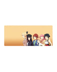 28x12 inches anime girl mouse pad with five smiling slice-of-life girls on a soft peach background.