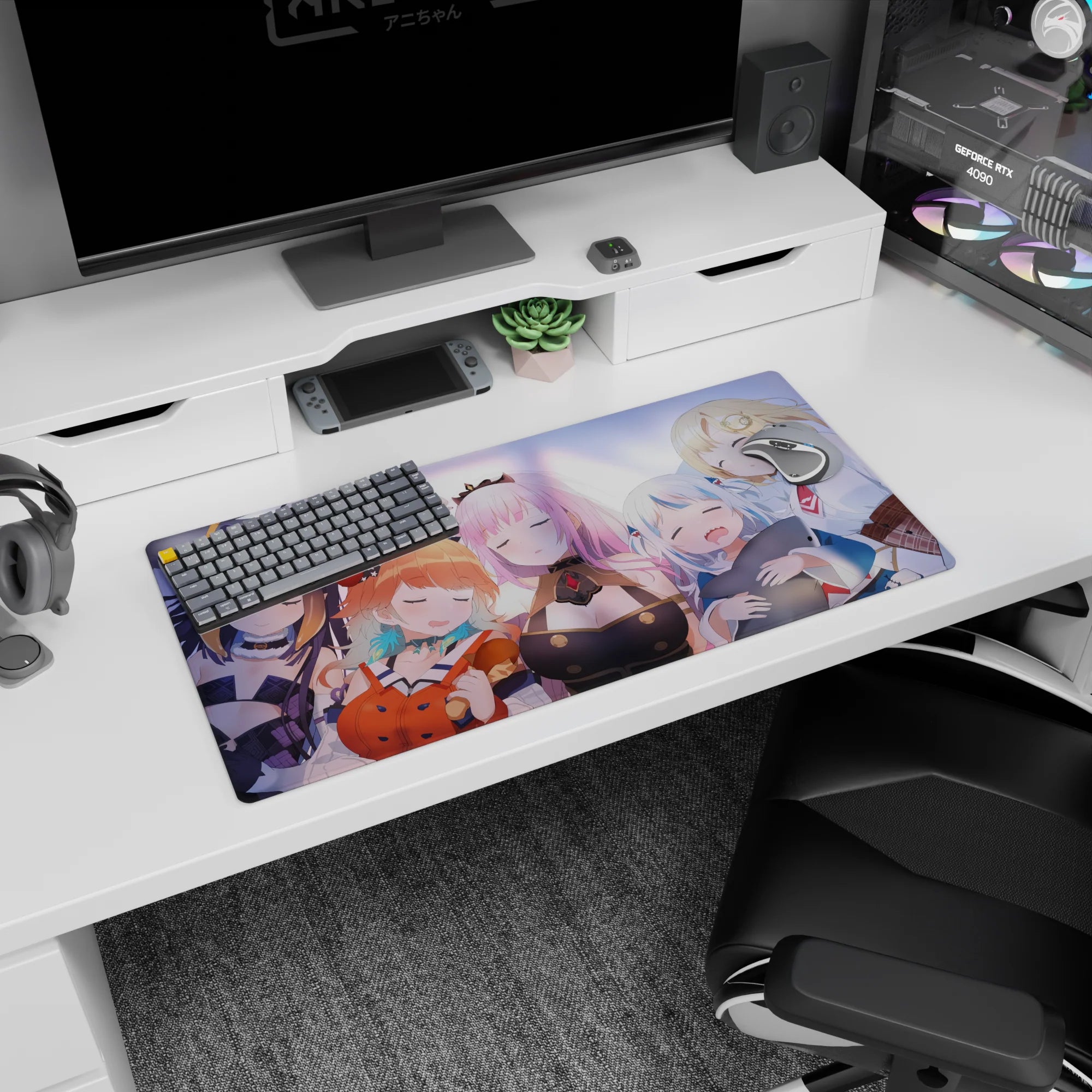 32x16 inches anime girl mouse pad featuring Houshou Marine, Gawr Gura, Mori Calliope, Watson Amelia.