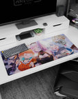 36x16 inches anime desk pad showing Marine, Calliope, Gura, and Amelia napping together.