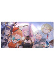 32x16 inches anime girl mouse pad with four sleepy Hololive-style girls, crisp shading and glow.