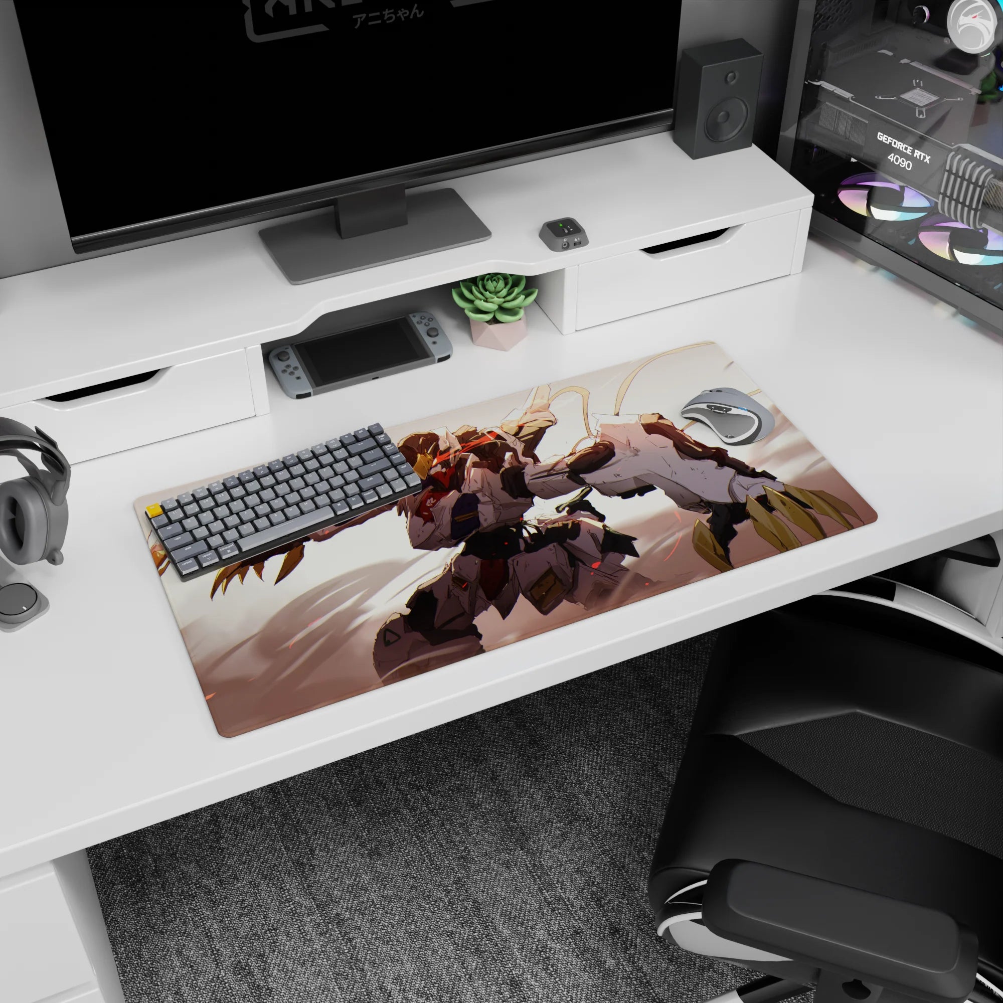 32x16 inches Mobile Suit Gundam: Iron-Blooded Orphans mouse pad with Gundam Barbatos lunging through dust.