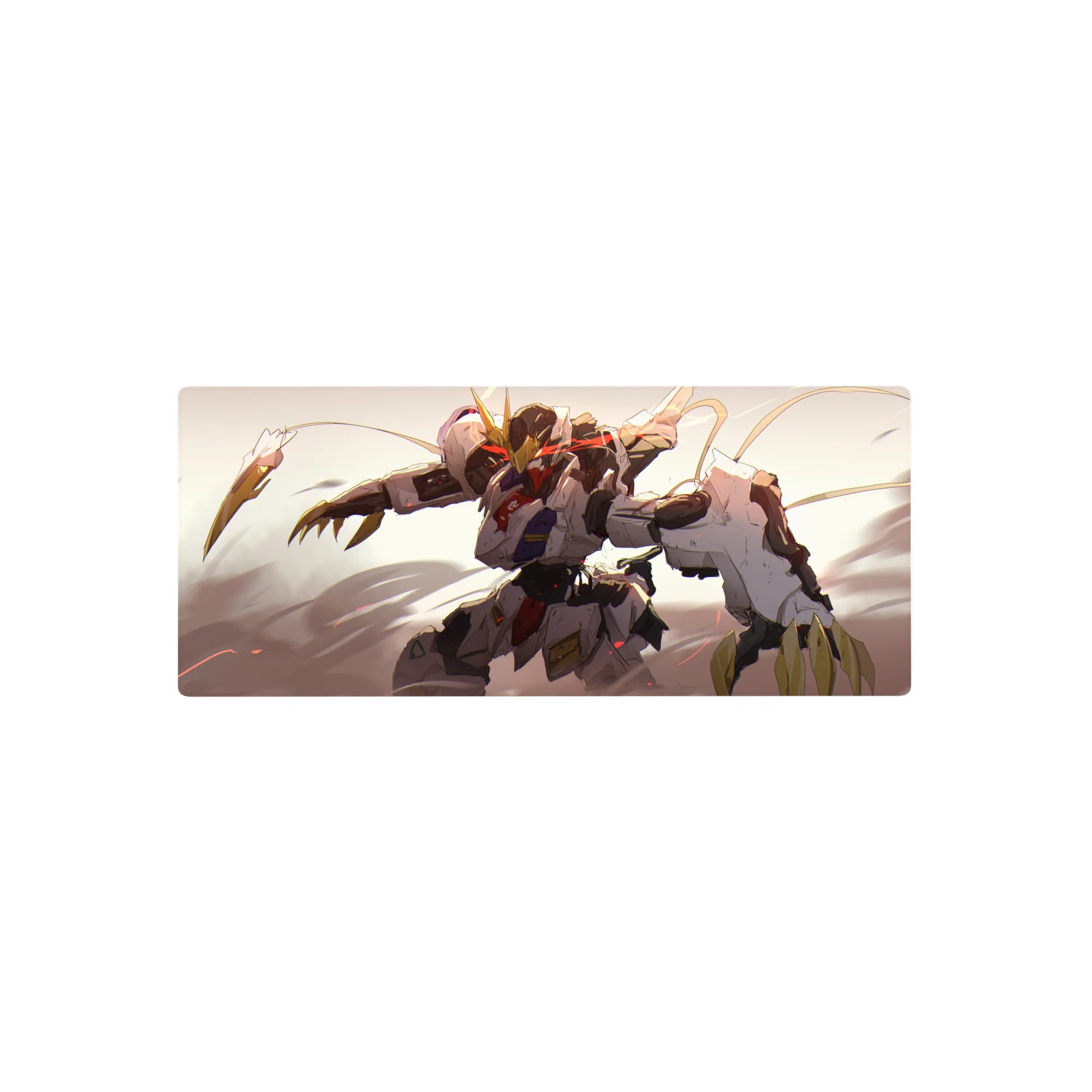 28x12 inches anime mouse pad with feral mecha design, Barbatos-inspired armor and claw details.