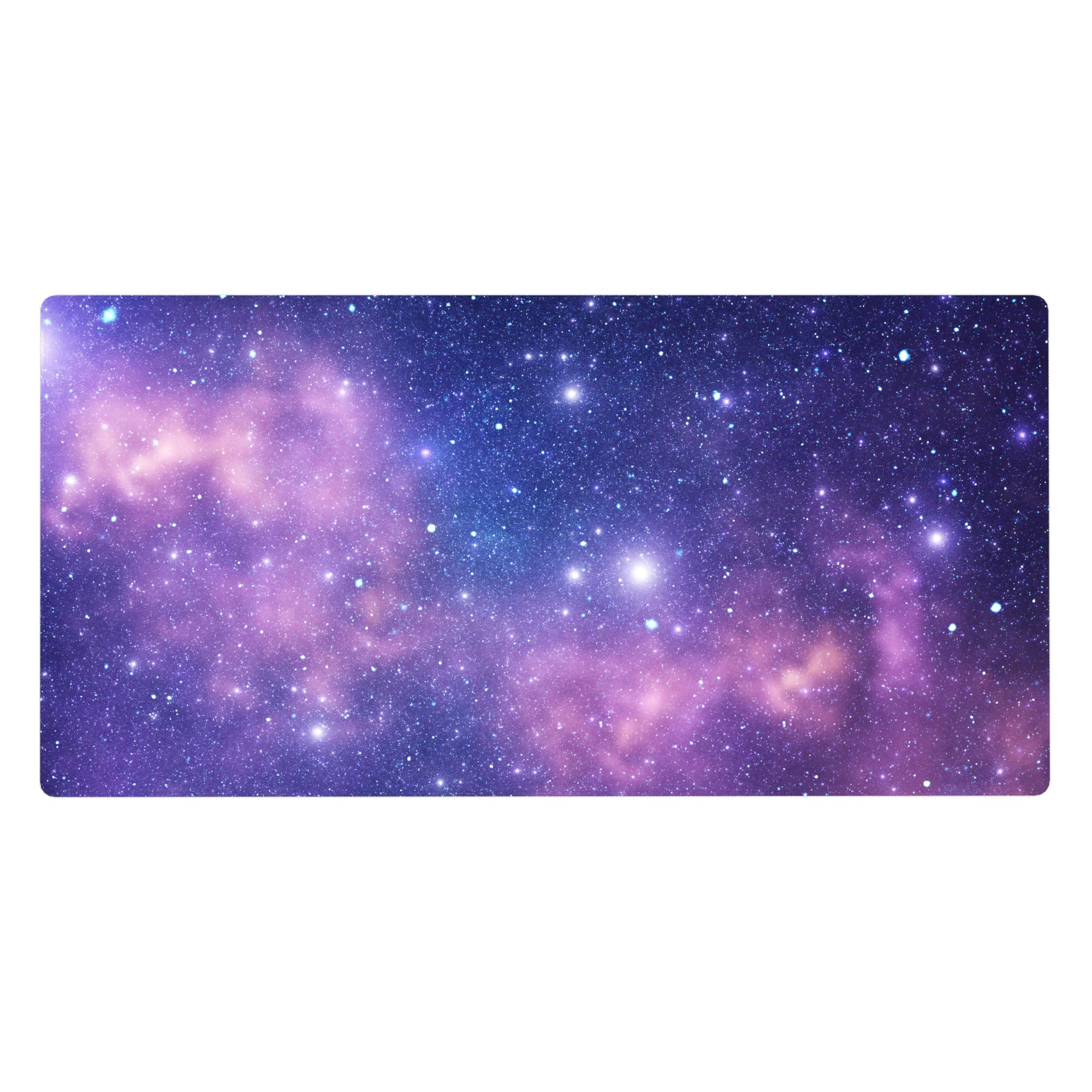 Violet galaxy starfield desk pad, 40x20 inches, dreamy nebula design for keyboard and mouse.