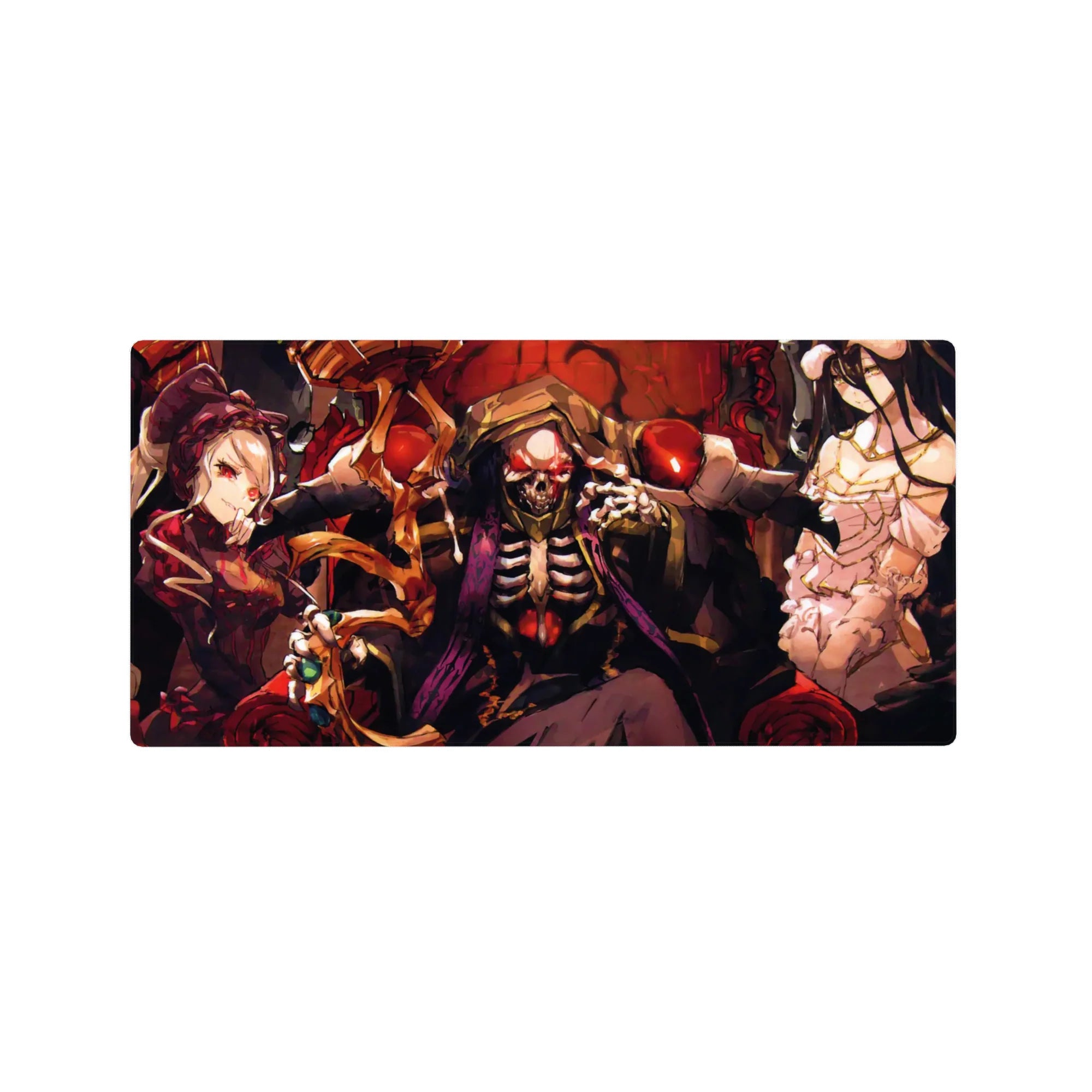 Anime mouse pad 32x16 inches featuring Ainz Ooal Gown, Albedo, and Shalltear from Overlord, perfect for dark fantasy fans.