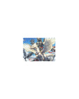 Classic anime mouse pad 14x10 inches with armored rider on winged beast, mechs in clouded sky.
