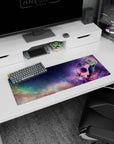 32x12 inches anime mouse pad showing a lone scarfed boy beside a telescope under a star-splashed sky.