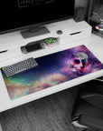 36x16 inches anime desk pad showing scarfed boy beside a telescope as comet-like streaks cross the sky.