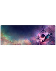 32x12 inches anime mouse pad with starry galaxy sky, neon comet streaks, and boy with telescope at night.