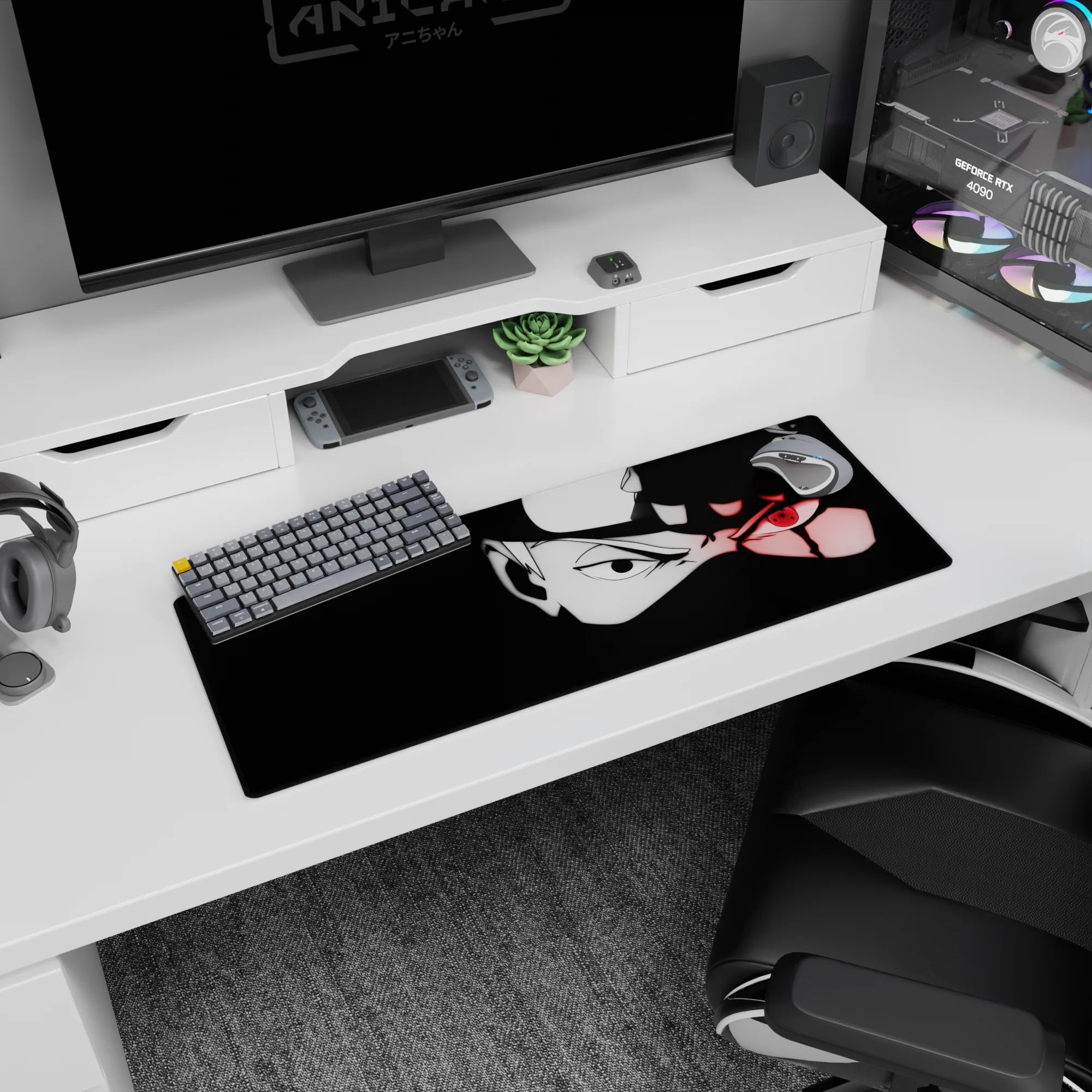 32x12 inches Naruto mouse pad showing Kakashi Hatake half in shadow, one Sharingan eye staring out.