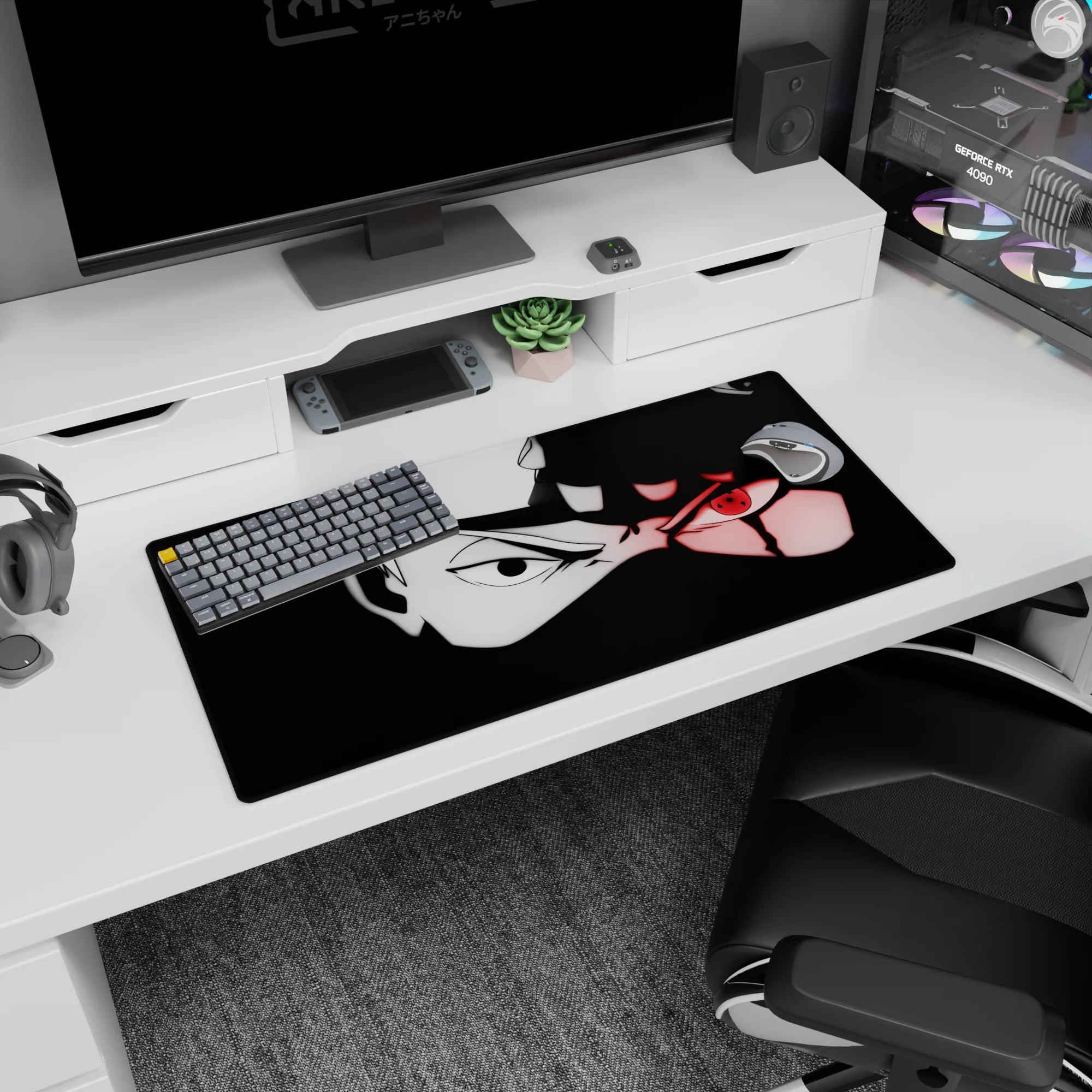 32x16 inches Naruto mouse pad showing Kakashi Hatake half-shadowed, one eye glowing Sharingan.