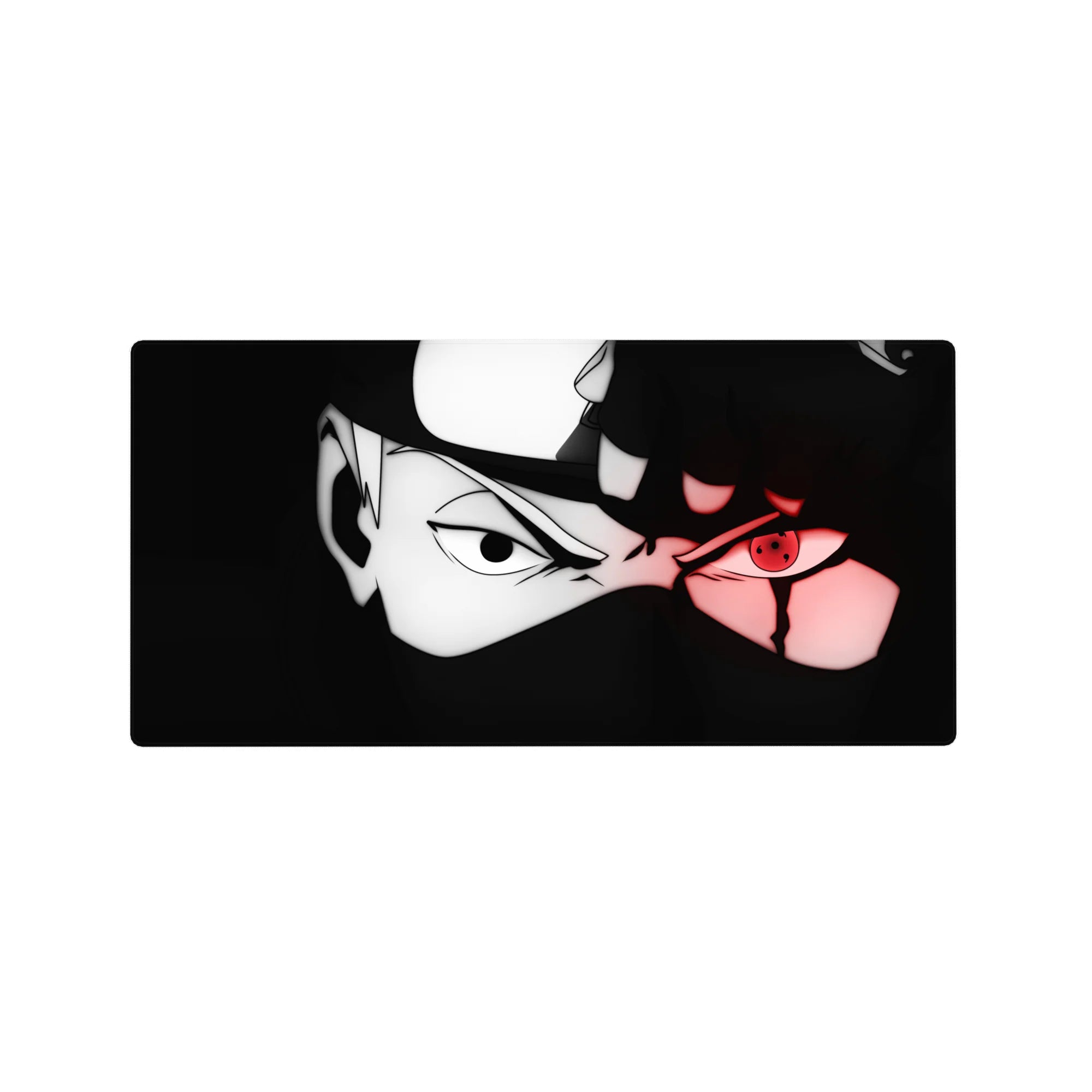32x16 inches anime mouse pad with Kakashi-inspired ninja mask design and sharp high-contrast line art.