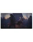 32x16 inches anime girl mouse pad with cinematic night raid art, horned samurai and sword girl sprinting.