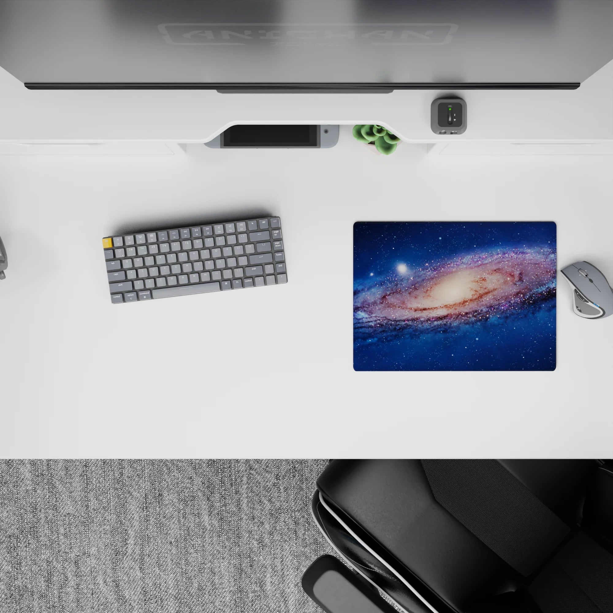 Deep blue 14x10 inches mouse pad with dreamy space vibe, star-sprinkle accents, and warm core.