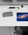 Deep blue 14x10 inches mouse pad with dreamy space vibe, star-sprinkle accents, and warm core.