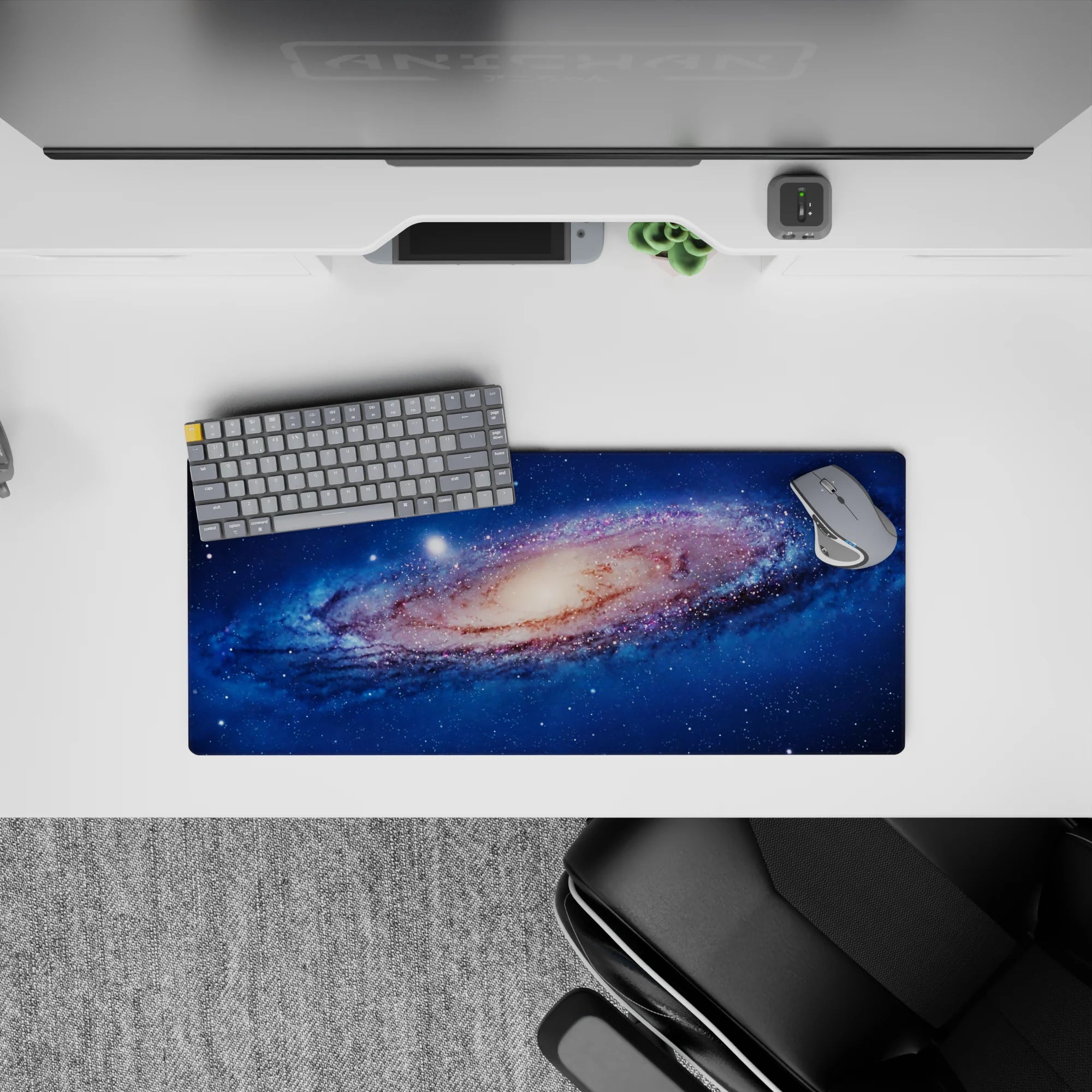 Deep ocean blue 28x12 inches mouse pad with dreamy starry speckles and warm cosmic vibe.