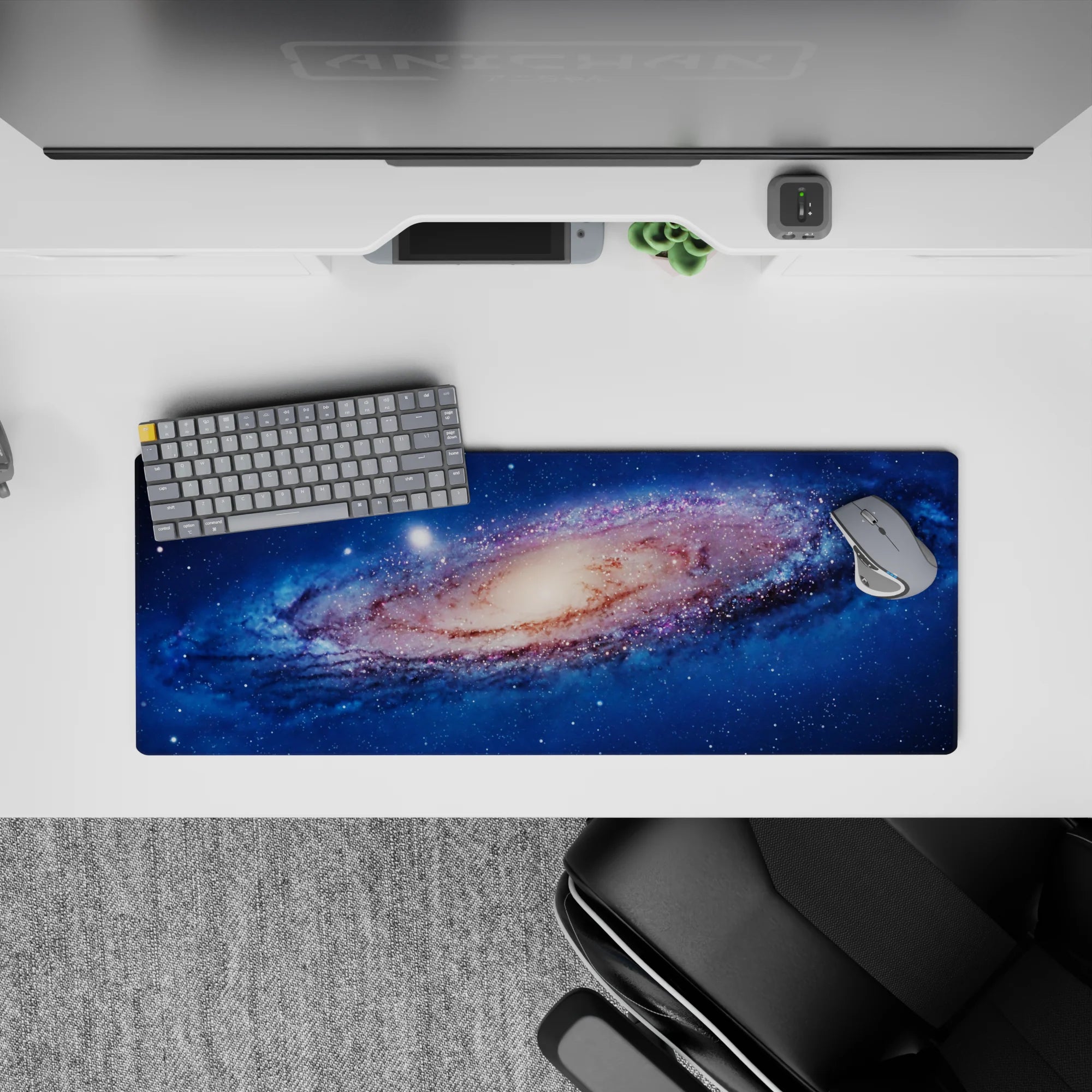 Deep ocean blue mouse pad, 32x12 inches, with warm creamy core and star-speckled dreamy vibe.