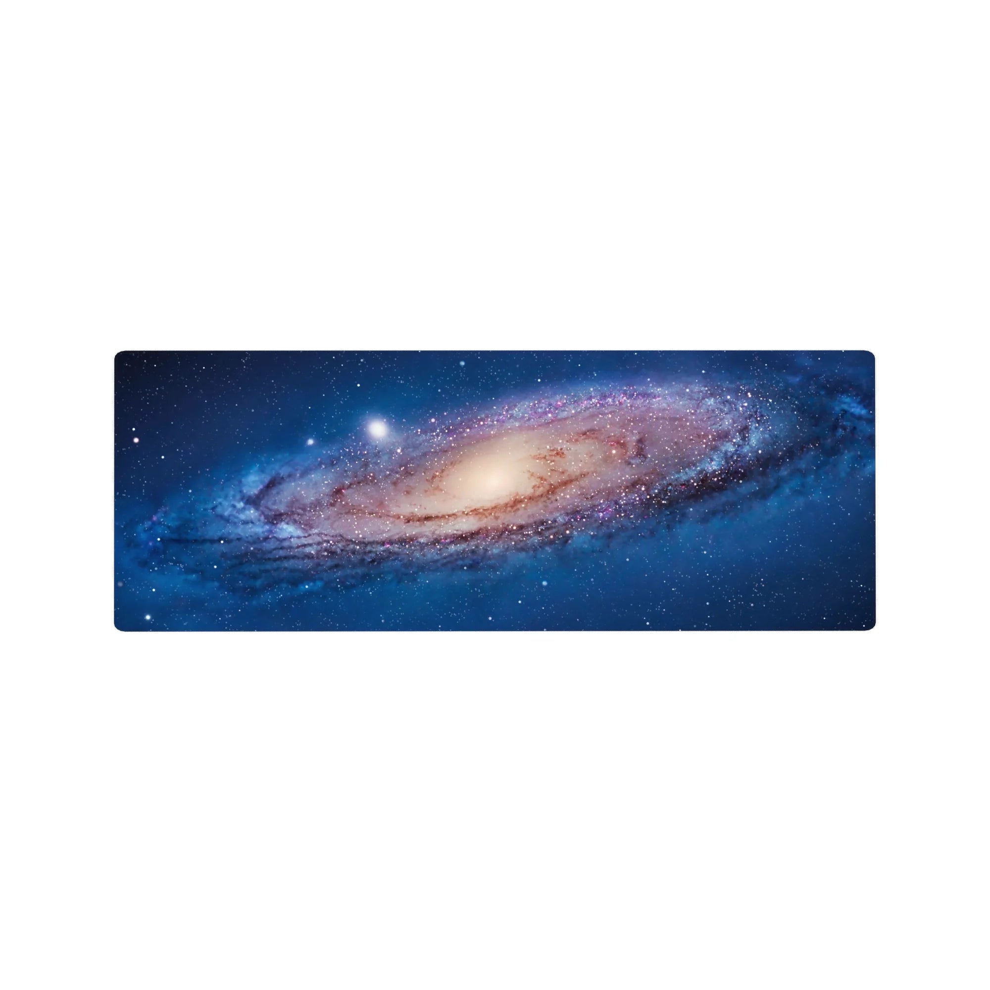 Cosmic spiral galaxy desk mouse pad, 32x12 inches, with starry swirl design for gaming and work.