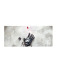 28x12 inches anime mouse pad with broken robotic hand, cracked white floor, scattered screws, red gem, pixels.