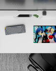 Anime mouse pad 14x10 inches featuring Persona 3's Makoto and Aigis with SEES team in cool blues and manga-style design.