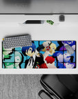 Persona 3 anime mouse pad, 32x12 inches, featuring Makoto, Aigis, and SEES team in a vivid grid with cool blue tones.