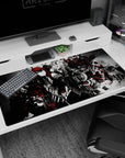 Red-haired anime heroine in white uniform with black wings and chains on 40x20 inches desk pad.